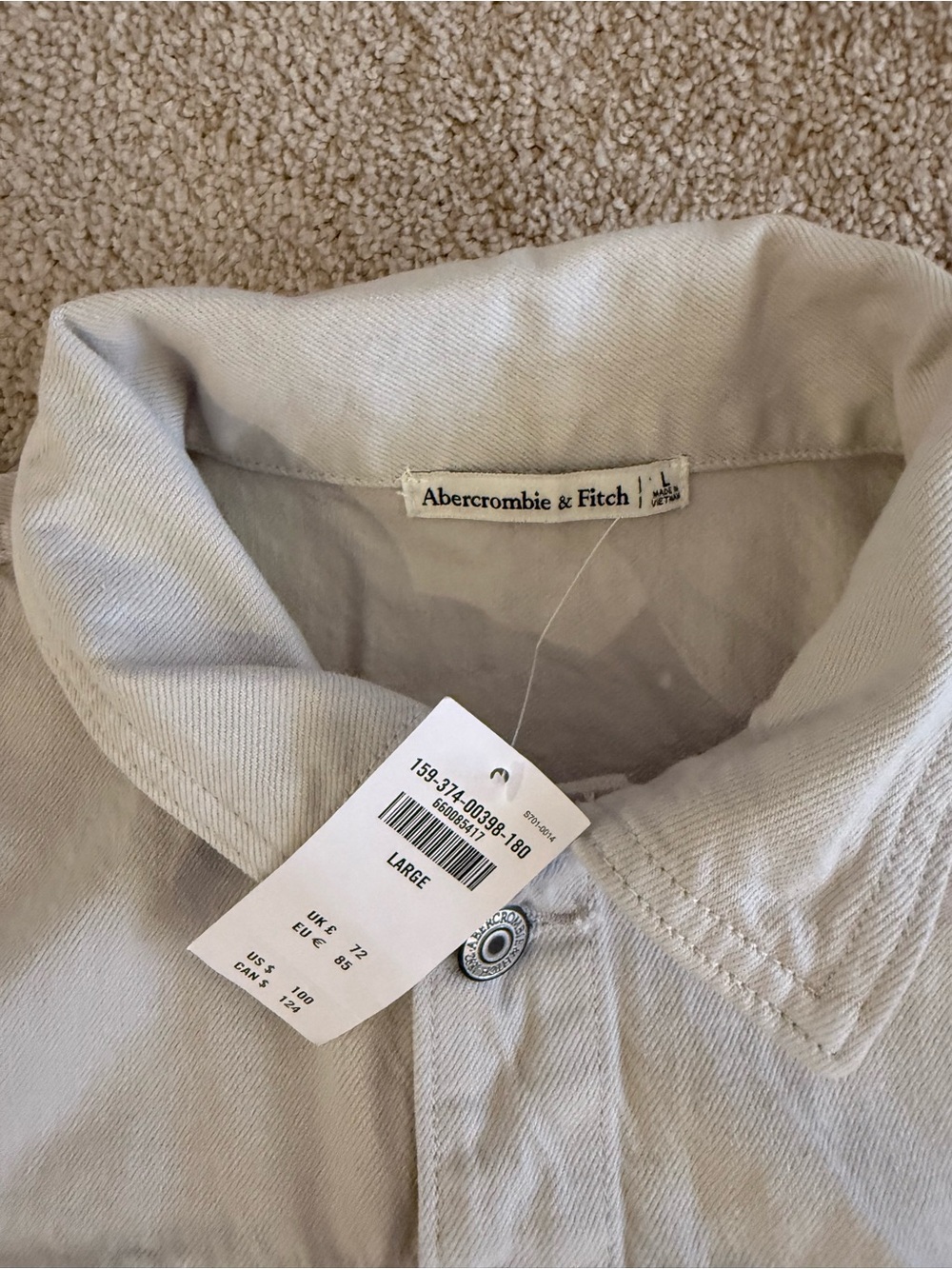 Abercrombie & Fitch Utility Denim Shirt Dress NWT Beige Mini Dress Size Large - Picture 4 of 4